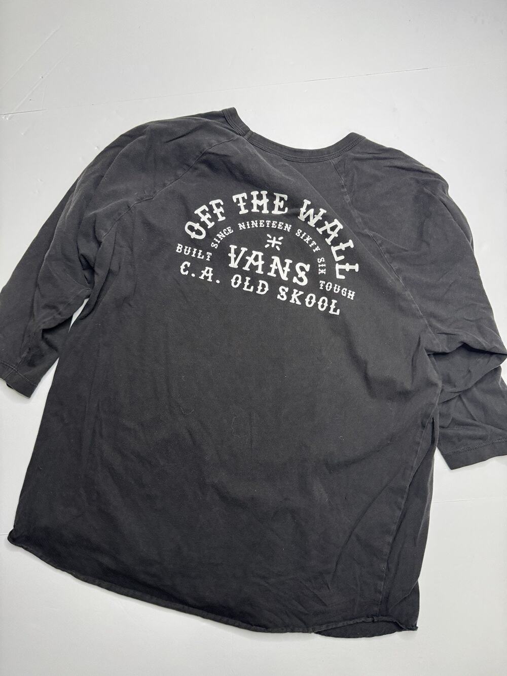 Vans Off The Wall T Shirt Mens XL Black Old Skool 3/4 Sleeve Raglan Skate Tee